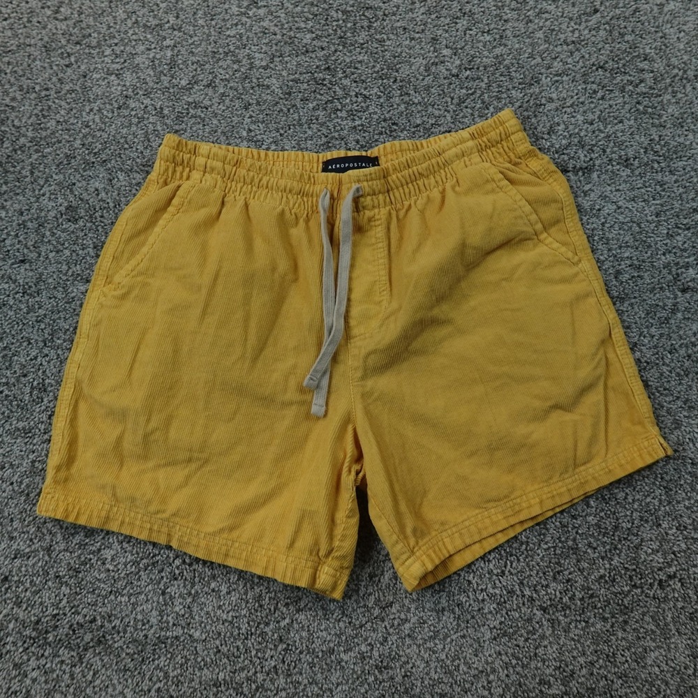 Aeropostale Shorts Mens M Yellow Corduroy Elastic Waist Drawstring Chino Preppy